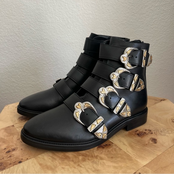 Maje (NWOT) 39 Jackpot Buckled Leather Western Ankle Studded Boots - Picture 7 of 16